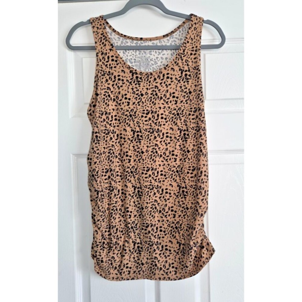 Time and Tru Maternity Tank Top Leopard Print Tan Medium Ruched Sides